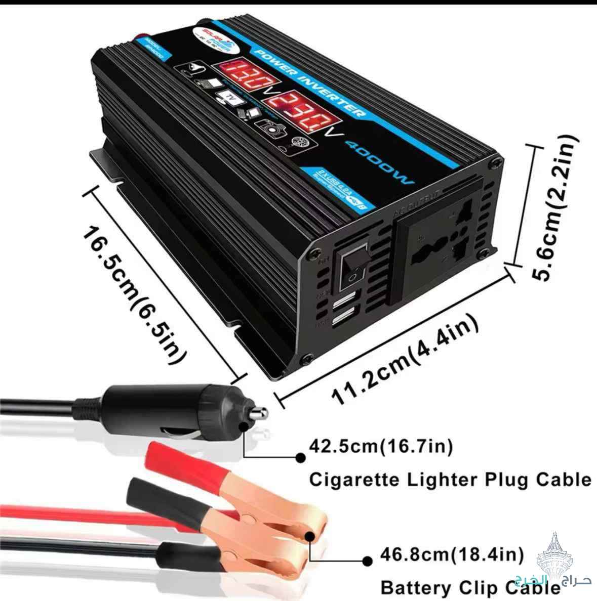 محول كهرباء سياره 12 V الي 220V4000واط مع مخارج USB