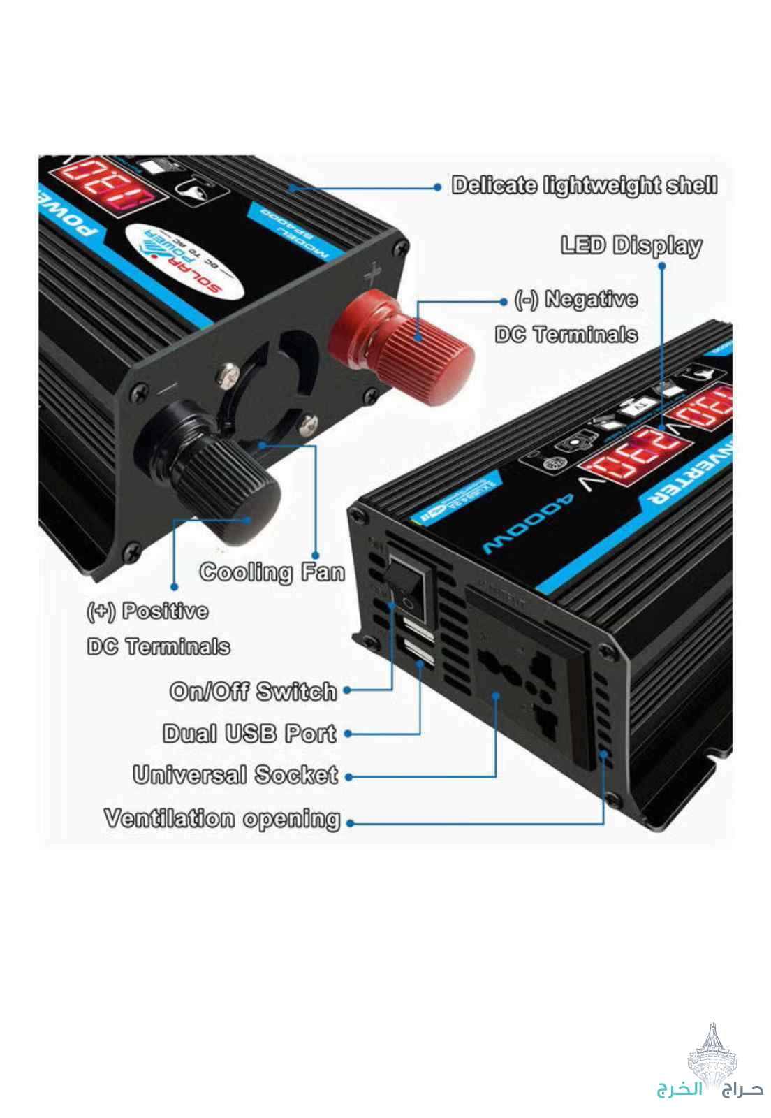 محول كهرباء سياره 12 V الي 220V4000واط مع مخارج USB