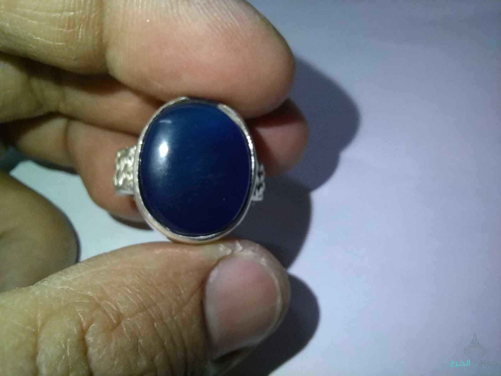 خاتم فضة عقيق يماني ازرق جدا جميل 