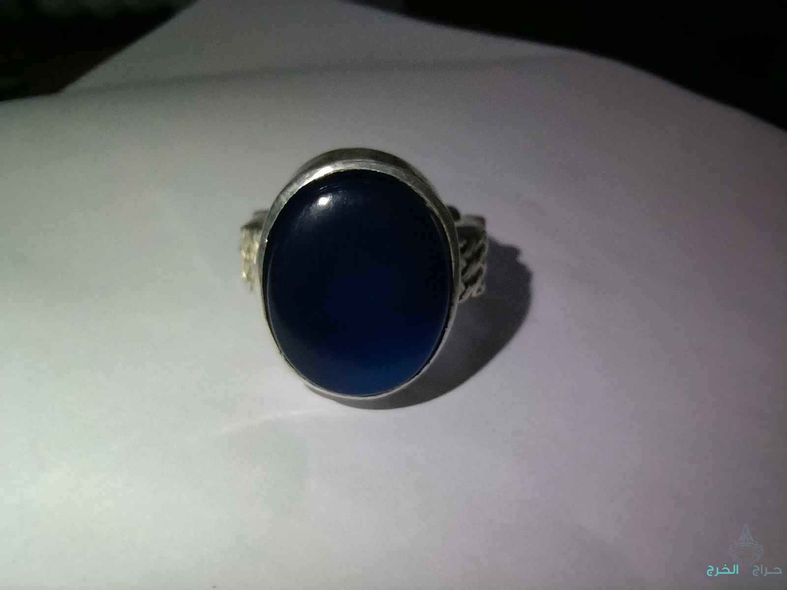 خاتم فضة عقيق يماني ازرق جدا جميل 